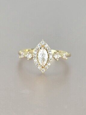 Gold Marquise Halo Ring